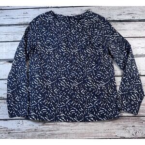 COS Long Sleeve Blouse Top Black‎ Blue Multi Print Size 10 Cotton Stretch